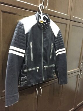 “Theo” Black & White Men's Moto Jacket - Stylish Zip Front